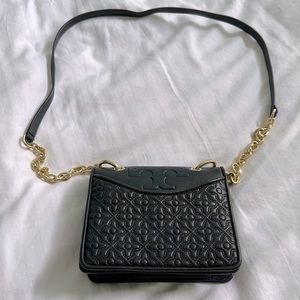 Tory Burch Fleming Shoulder or Crossbody Bag, Black Quilted Leather - Small